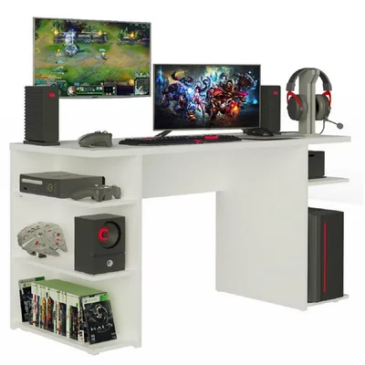 Escritorio Gamer Madesa 9409091 para PC y Consola color Blanco