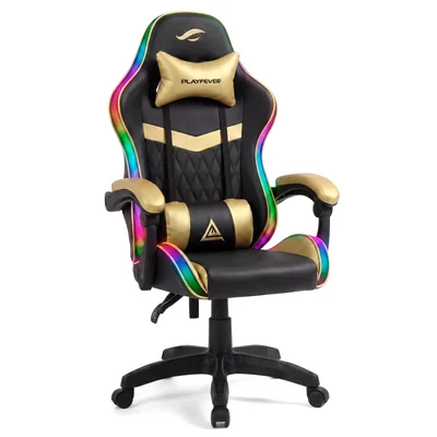 Silla Gamer Playfever Delta Luz RGB Ergonómica Reclinable Negro Dorado