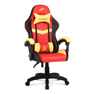 Silla Gamer Playfever Delta Luz RGB Ergonómica Reclinable Rojo Amarillo