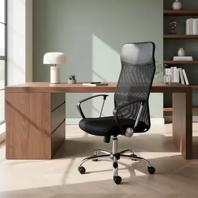 Silla De Oficina Ergonomica Con Respaldo Alto Negro Tela Respirable