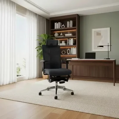 Silla De Oficina Con Cabecera Soporte Lumbar Y Para Pies Gris Tela Respirable