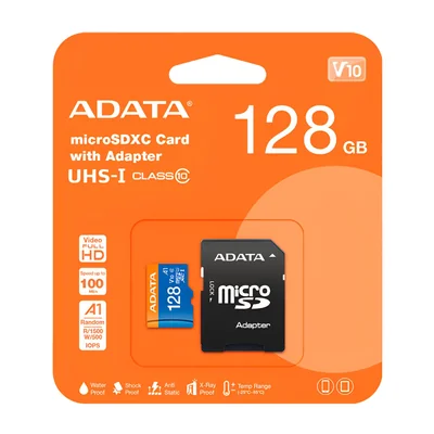 Memoria Flash Adata Ausdx128guicl10a1-ra1 128gb Microsdxc Uhs-i Clase 10 Con Adaptador