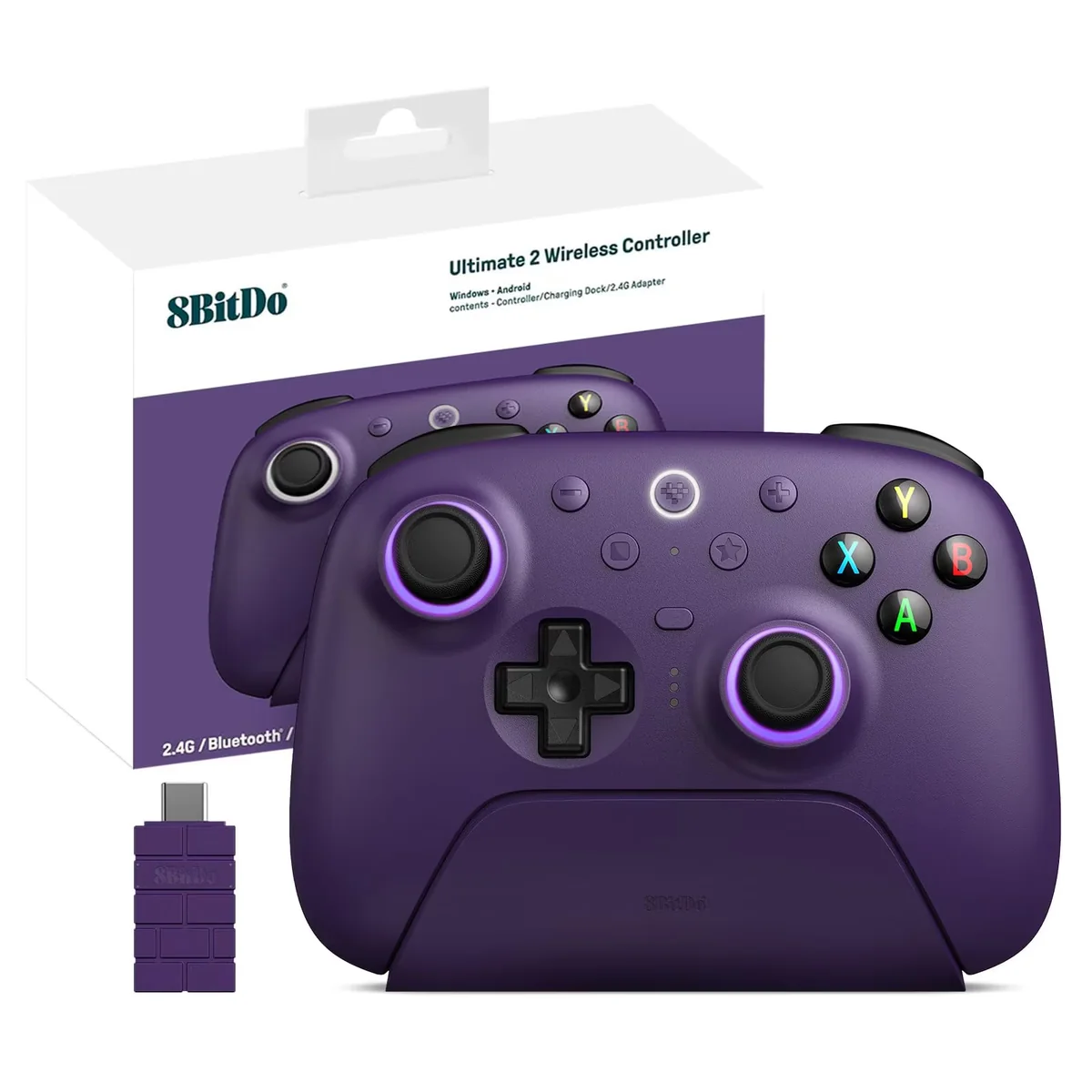 Gamepad 8bitdo Ultimate 2 Wireless 2.4g Con Base De Carga Violeta - Venta Internacional.