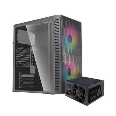 Gabinete Acteck Fuji Gc470 M-atx Fuente 500W Mini Torre RGB 2 Fan Acrilico color Negro Ac-935838
