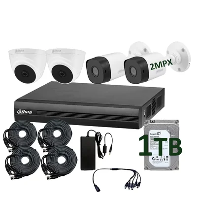 Kit 4 Cámaras Seguridad Dahua Cooper color Blanco Bullet Domo 2mpx 1080p 1tb Alta Calidad