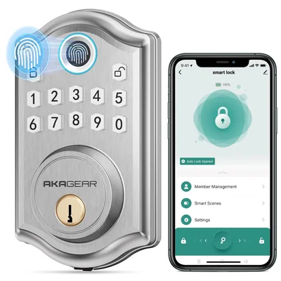 Cerradura De Puerta Inteligente Akagear Con Entrada Sin Llave Con Huella Digital En Níquel Satinado - Venta Internacional.