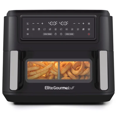 Horno Air Freyer Elite Gourmet Eaf1055d, 11 L, Doble Zona, 1600 W, Negro - Venta Internacional.