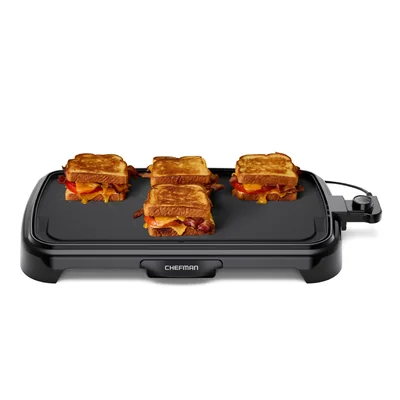 Chefman - Plancha Eléctrica Xl Con Control De Temperatura Ajustable Superficie Antiadherente Extra Grande