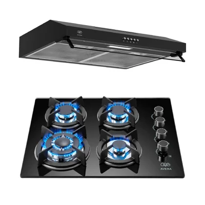 Parrilla Avera Vidrio Templado Negro 60cm Combo Parilla Y Campana Encendido Electrónico Vt4cea60n