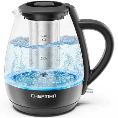Tetera Eléctrica Chefman 1 Litro Luces Led Apagado Automático Tapa Extraíble Protección Hervido Vaso Seco
