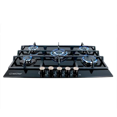 Parrilla A Gas De 5 Quemadores Michef Bellini Cristal Templado Negro Para Empotrar De 76 Cm