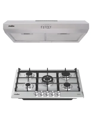 Combo Parrilla De Empotre A Gas Y Campana Mabe 76 Cm Acero Inoxidable 5 Quemadores Encendido Electrónico Pm7650cm7640