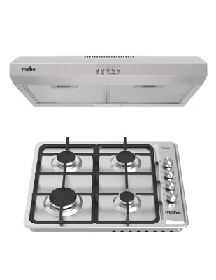 Combo Parrilla De Empotre A Gas Y Campana Mabe 60 Cm Acero Inoxidable 4 Quemadores Pm6040cm6040