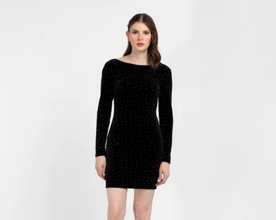 Vestido de Fiesta Sahara con Pedrería Corto Negro para Mujer