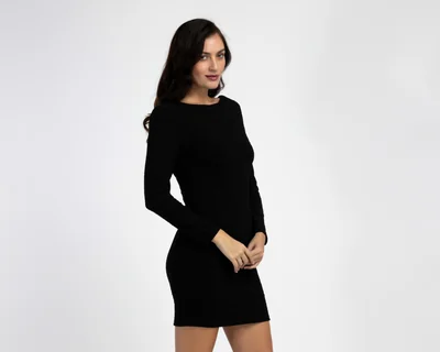 Vestido de Fiesta Bebe Manga Larga Negro para Mujer