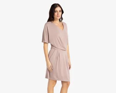 Vestido Casual Sahara Café Cuello V Manga Corta para Mujer