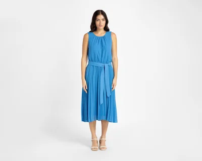 Vestido Casual Sahara Azul Midi Plisado para Mujer