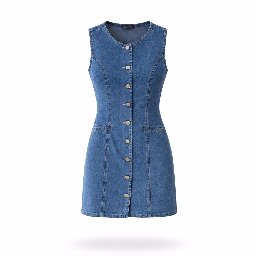 Vestido De Mezclilla Cuello Redondo Azul