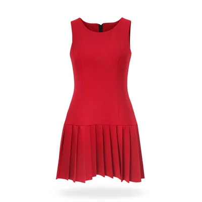 Vestido Cuello Redondo Falda Tableada Rojo