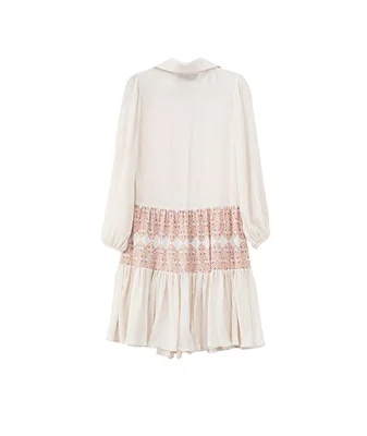 Vestido A Ángelozano Al-w22 Camisero de Manta Algodón con Detalle Artesanal color Beige para Mujer