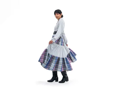 Vestido De Dama A Ángelozano De Olanes Tipo Camisero Color Gris Y Estampado, Al-w38