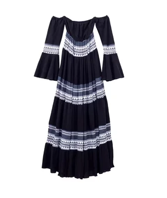 Vestido A Ángelozano Al-w29 Bardot de Manta Algodón Estampado de Mujer
