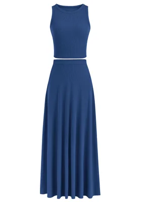 Conjunto Prettygarden Falda Maxi Y Top De Punto Azul Talla S Para Mujer - Venta Internacional.