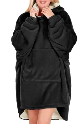 Sudadera Tipo Cobija Shendy Vendy Negra con Capucha Afelpada para Mujer