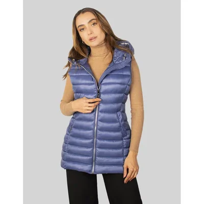 Chaleco Largo Capitonado Para Mujer Con Bolsos Al Costado Greenlander Azul
