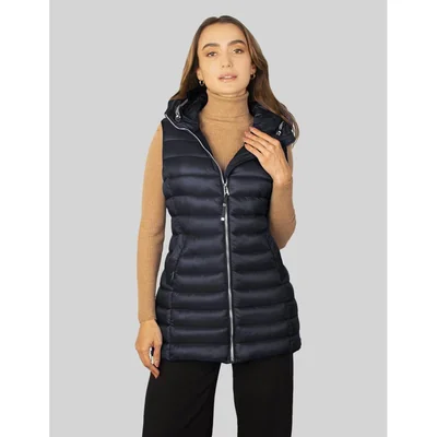 Chaleco Largo Capitonado Para Mujer Con Bolsos Al Costado Greenlander Azul Marino