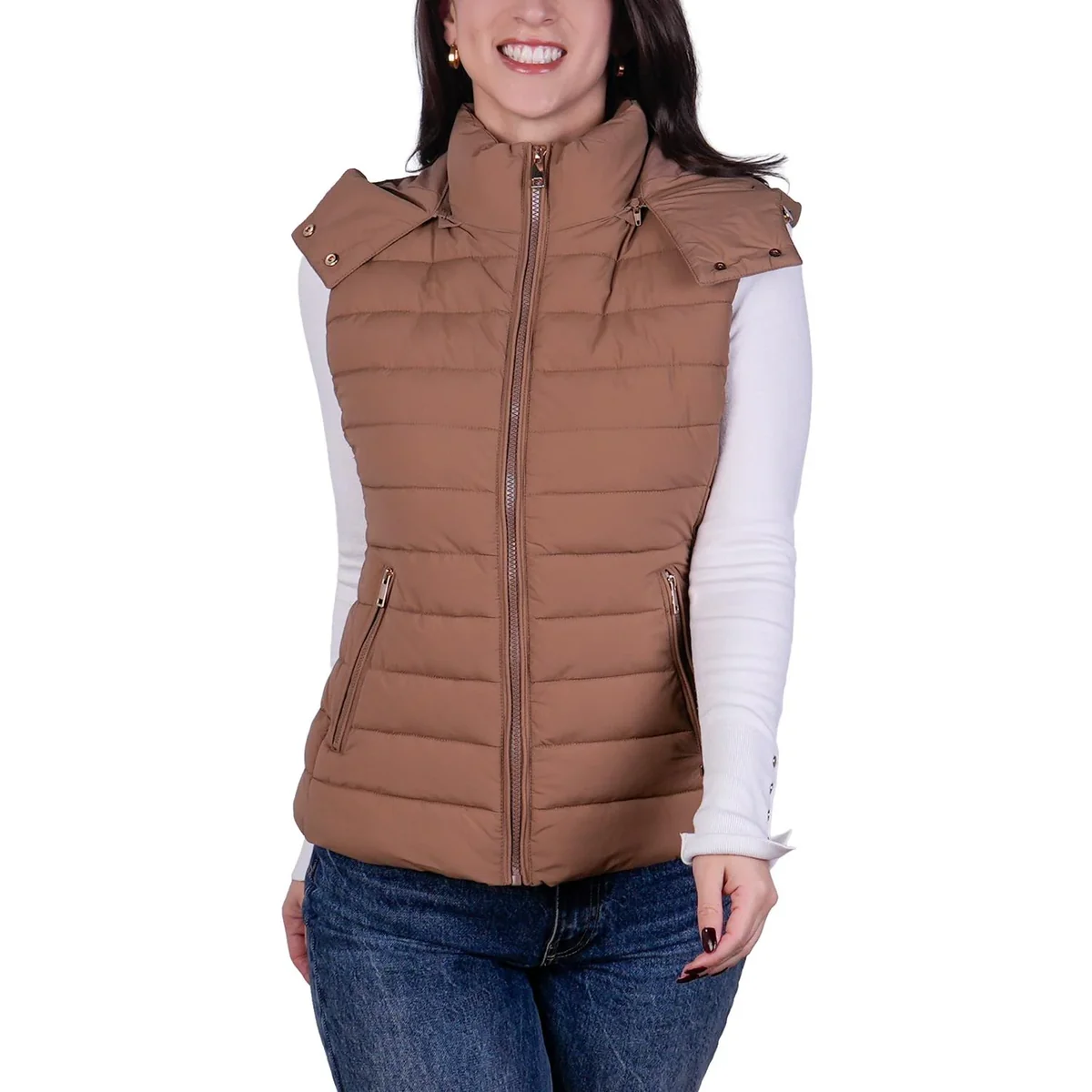 Chaleco Greenlander Capitonado Con Capucha Desmontable Mujer Cafe