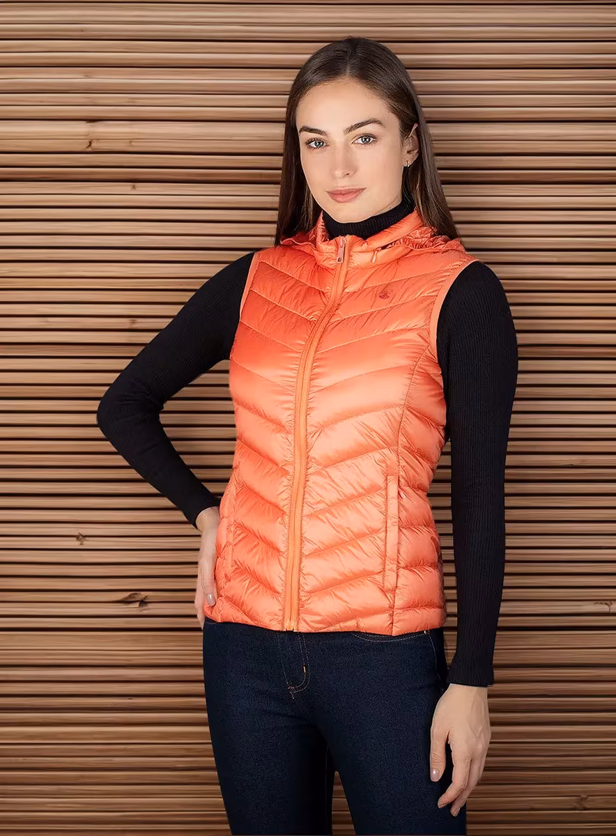 Chaleco Greenlander Pluma Con Gorro Oculto Para Mujer