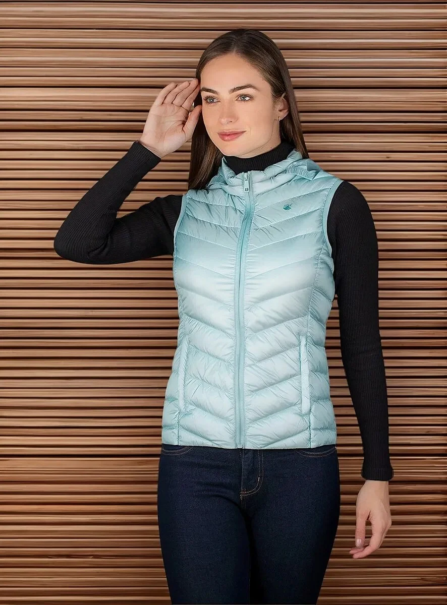 Chaleco Greenlander Pluma Con Gorro Oculto Para Mujer