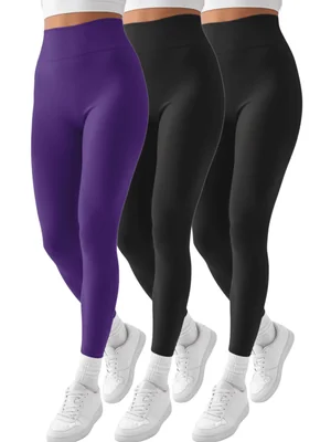 Set 3 Mallones Mujer Leggings Stretch Leggins Lic-071-px3 Negro negro Y Morado Mayon Mallas