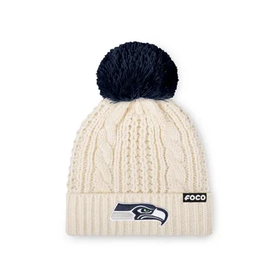 Gorro FOCO Seattle Seahawks NFL para mujer tejido con pompón blanco