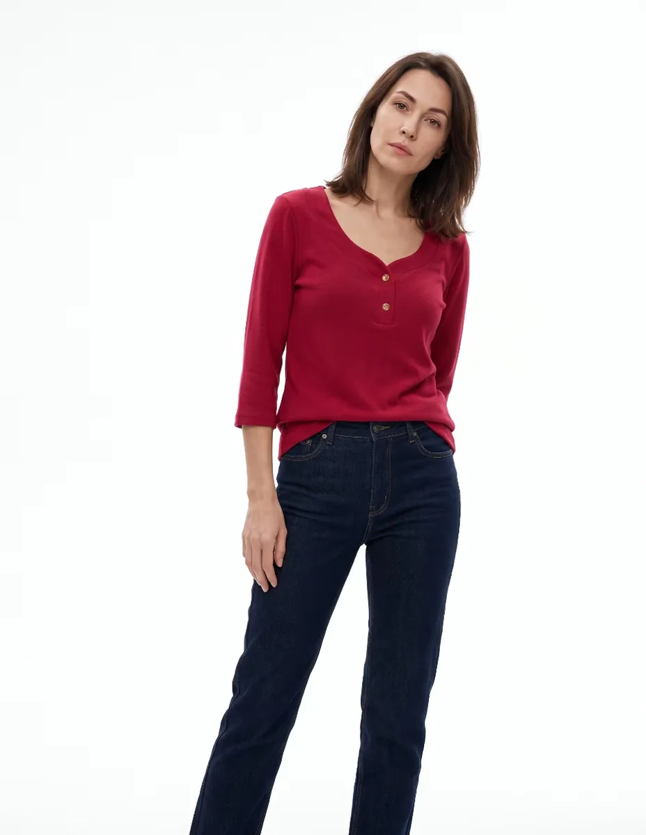 Playera manga 3/4 cuello redondo para mujer