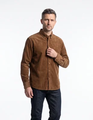 Camisa casual de pana manga larga para hombre