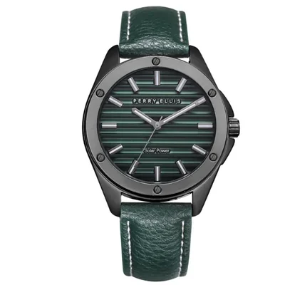 Reloj Perry Ellis Solar verde con correa de cuero vegano