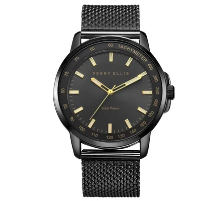 Reloj Perry Ellis Solar 43 mm con Malla Ligera de Acero Gunmetal