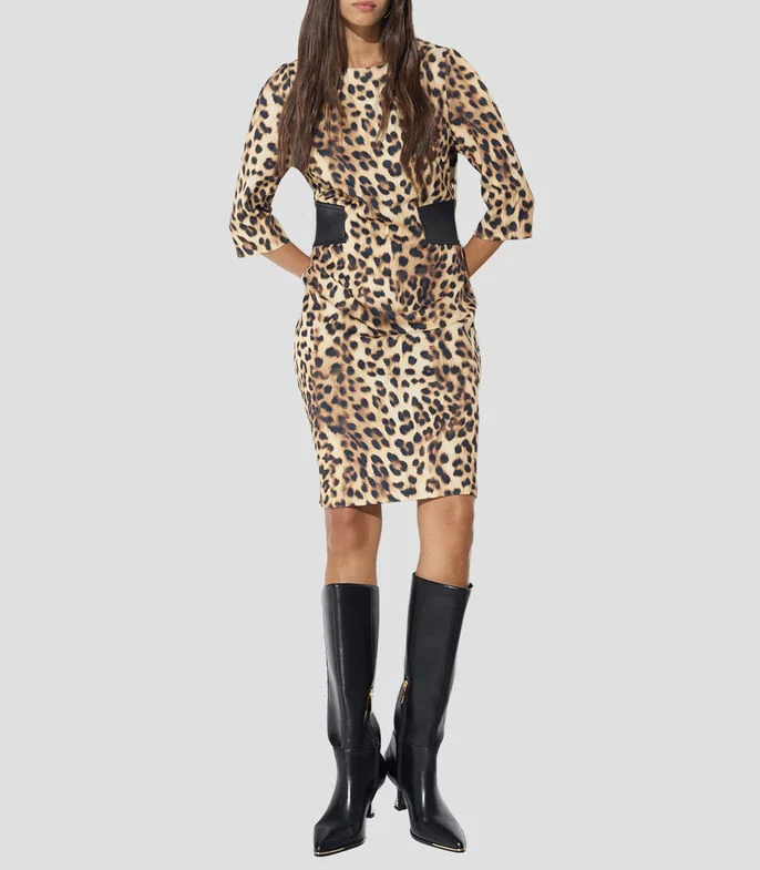 Vestido midi manga 7/8 estampado Mujer