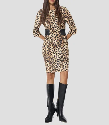 Vestido midi manga 7/8 estampado Mujer