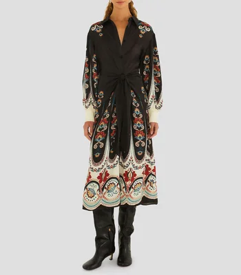 Vestido Nikita Winter Black Midi manga larga estampado Mujer