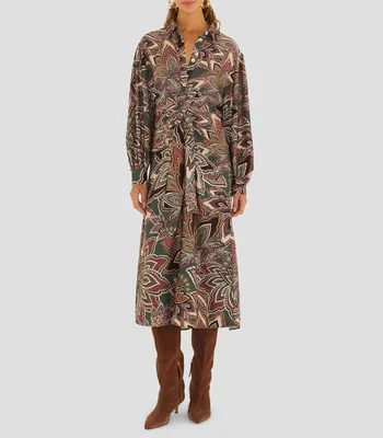 Vestido Midi Tapestry Flowers manga larga estampado Mujer