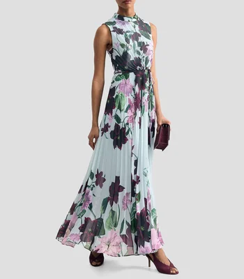 Vestido de fiesta largo estampado floral Mujer