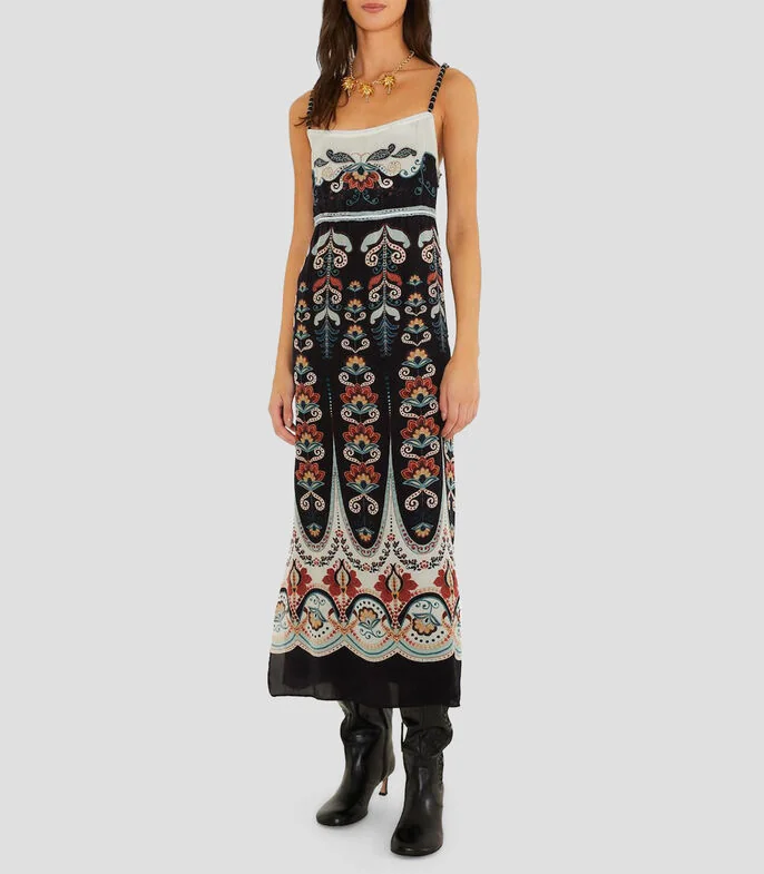 Vestido Nikita Winter Black Midi estampado Mujer
