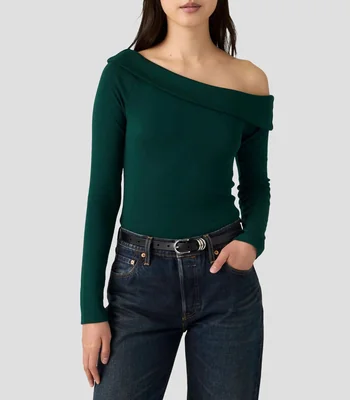 Playera cuello barco manga larga sólido Mujer