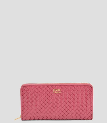 Billetera cremallera grande trenzada rosa oscuro Mujer