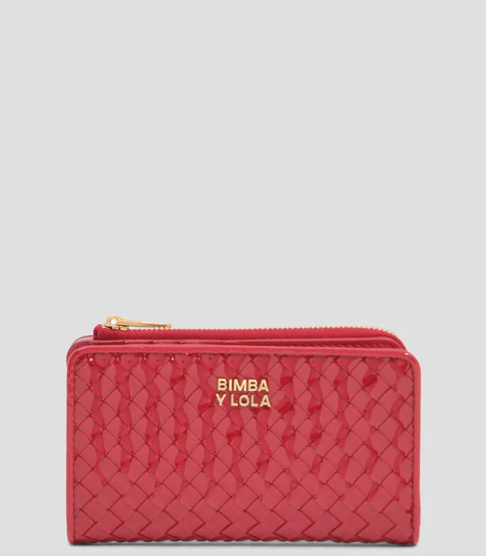 Cartera compacta trenzada cereza Mujer