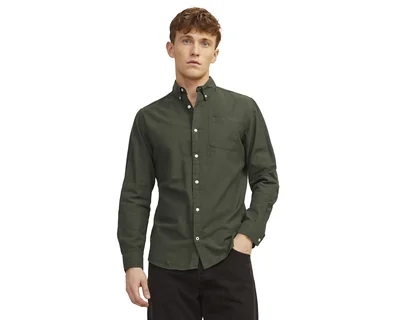 Camisa Casual de Algodón Jack & Jones Slim Fit Lisa para Hombre