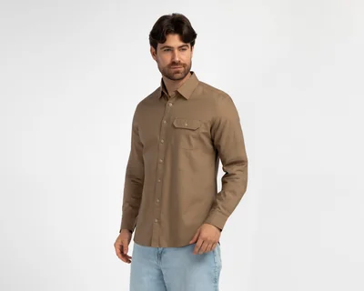Camisa Casual de Algodón Porto Sur Slim Fit Café para Hombre
